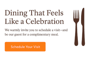 Graphic - call us to schedule a tour with a complimentary meal