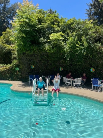 The Oaks of Pasadena independent living community includes a pool that is heated year round