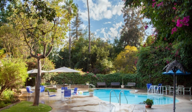 The swimming pool at The Oaks of Pasadena is just one of many amenities provided for our residents and guests