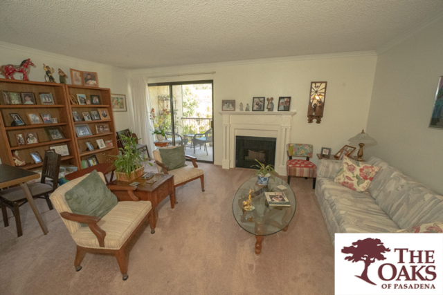 Spacious living rooms with fireplaces help The Oaks of Pasadena earn top-rated reviews for retirement communities