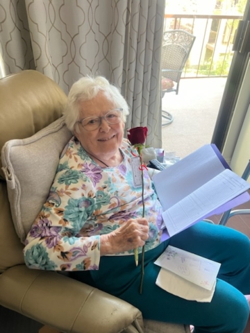A rose gift for each of our beloved residents on Valentine's Day at The Oaks of Pasadena