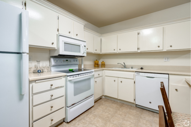 Spacious kitchens in all one- and two-bedroom apartments at The Oaks of Pasadena senior living community, featuring ample counter space and updated appliances — recognized as a Top Senior Facility in 2024 by L.A. Magazine