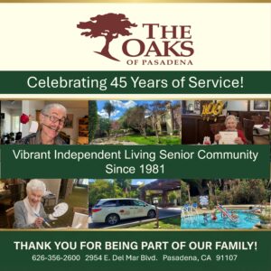45th Anniversary flyer for The Oaks of Pasadena 
