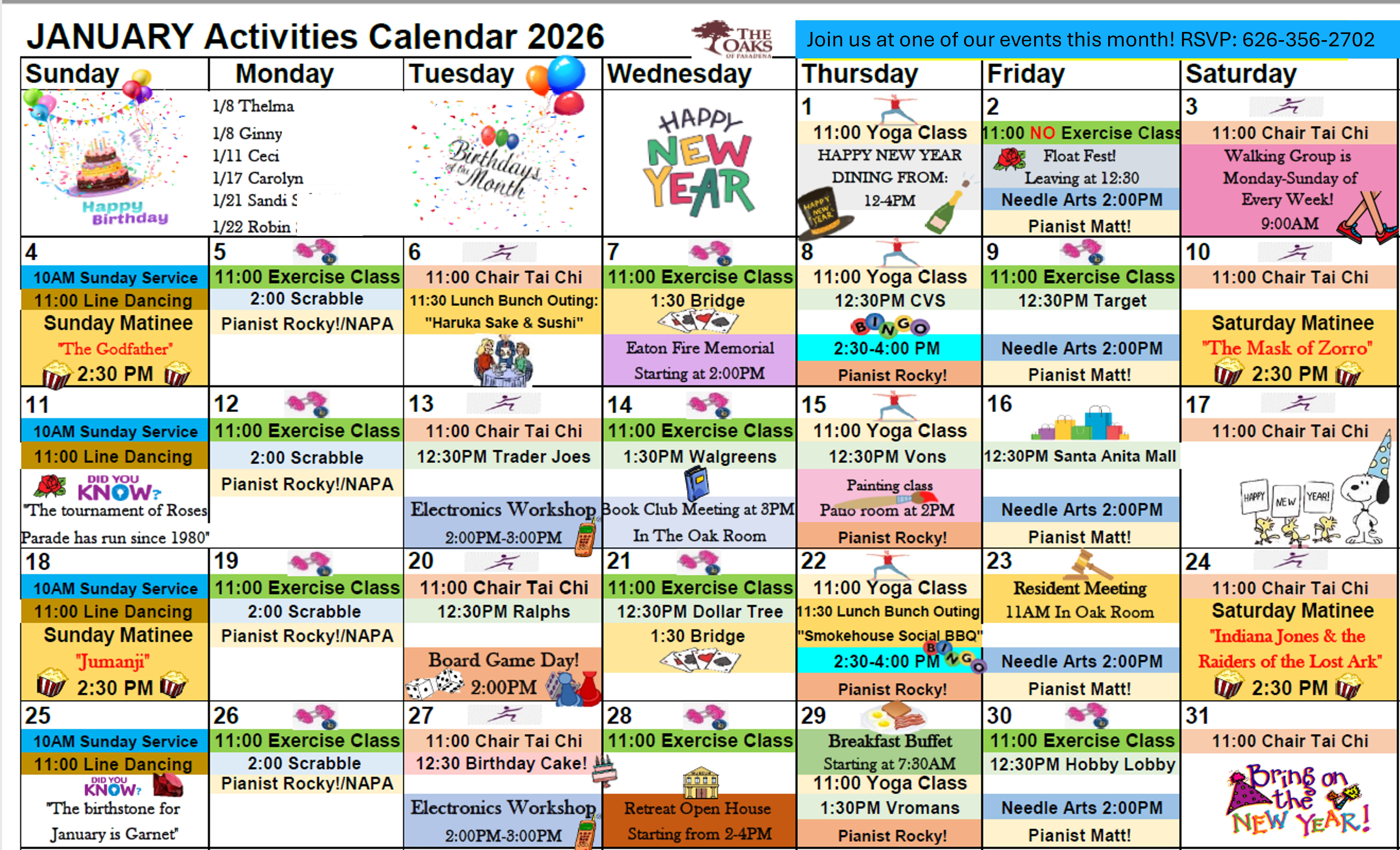 Calendar of Activities - The Oaks of Pasadena - January 2026 The Oaks of Pasadena January 2026 Activities Calendar