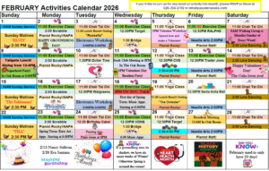 Calendar of activities - The Oaks of Pasadena - Feb 2026